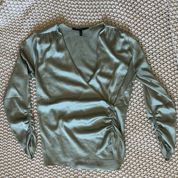 WHBM Runched Wrap Front Satin XS Blouse - Picture 5 of 7